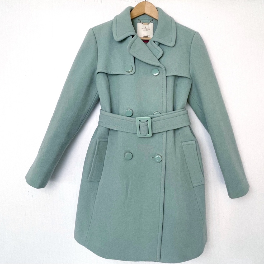 Kate Spade wool blend Light mint green double breasted wool coat size Medium - Picture 3 of 14